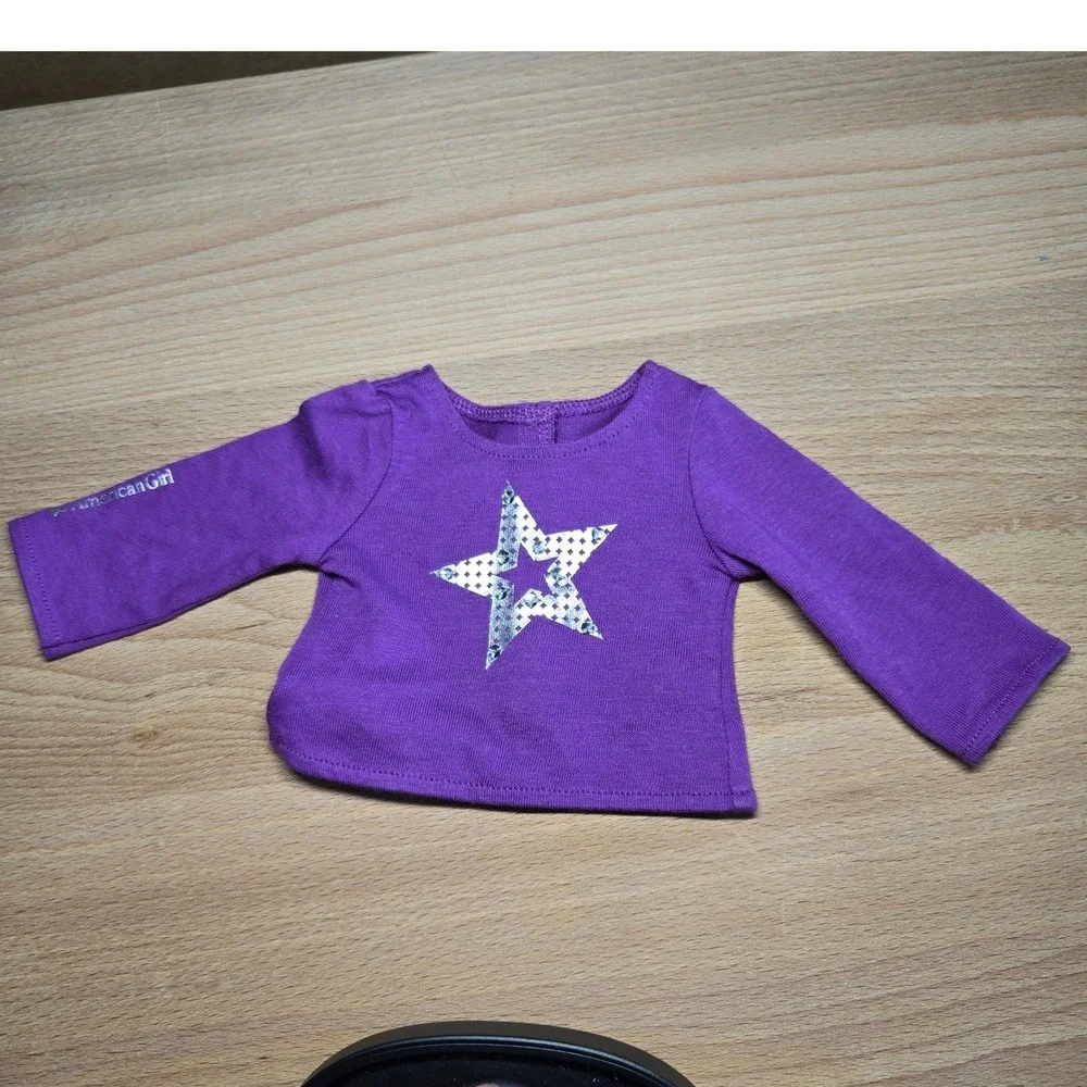 American Girl Purple Sparkle Star Tee Long Sleeve Doll Shirt 18 Inch